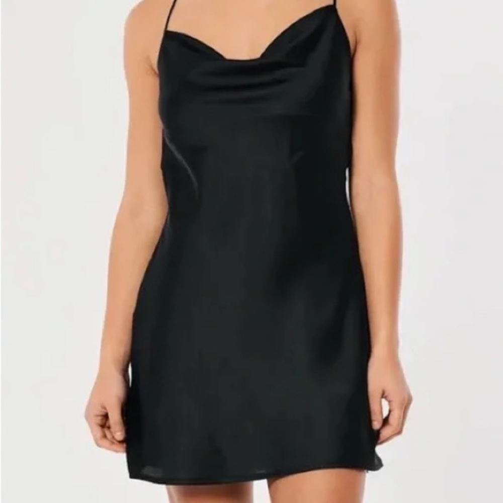 Black Satin Slip Dress with Open Back